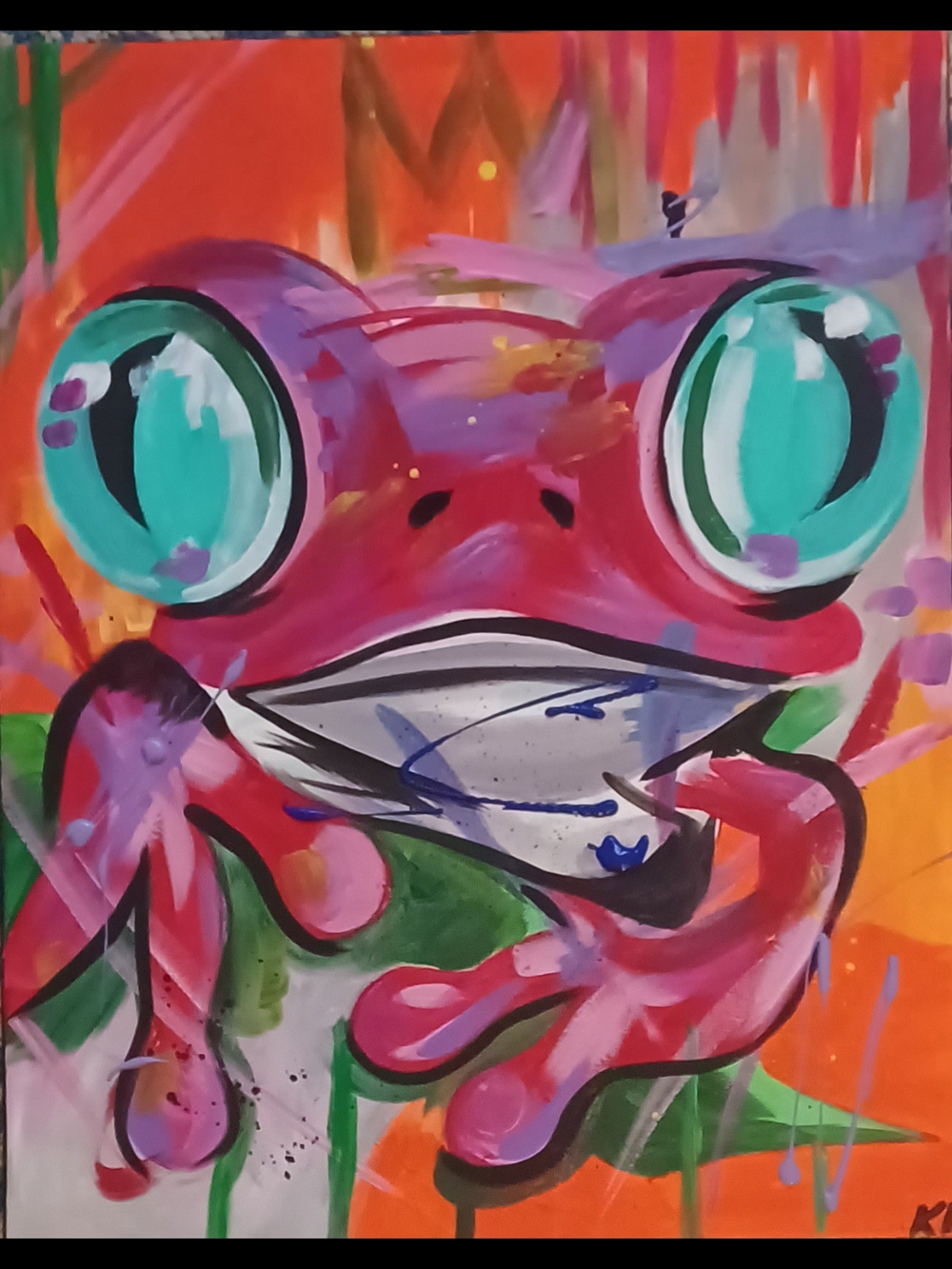 Original Acrylic, Vibrant Pink Frog Pop Art Canvas - Modern Home Art